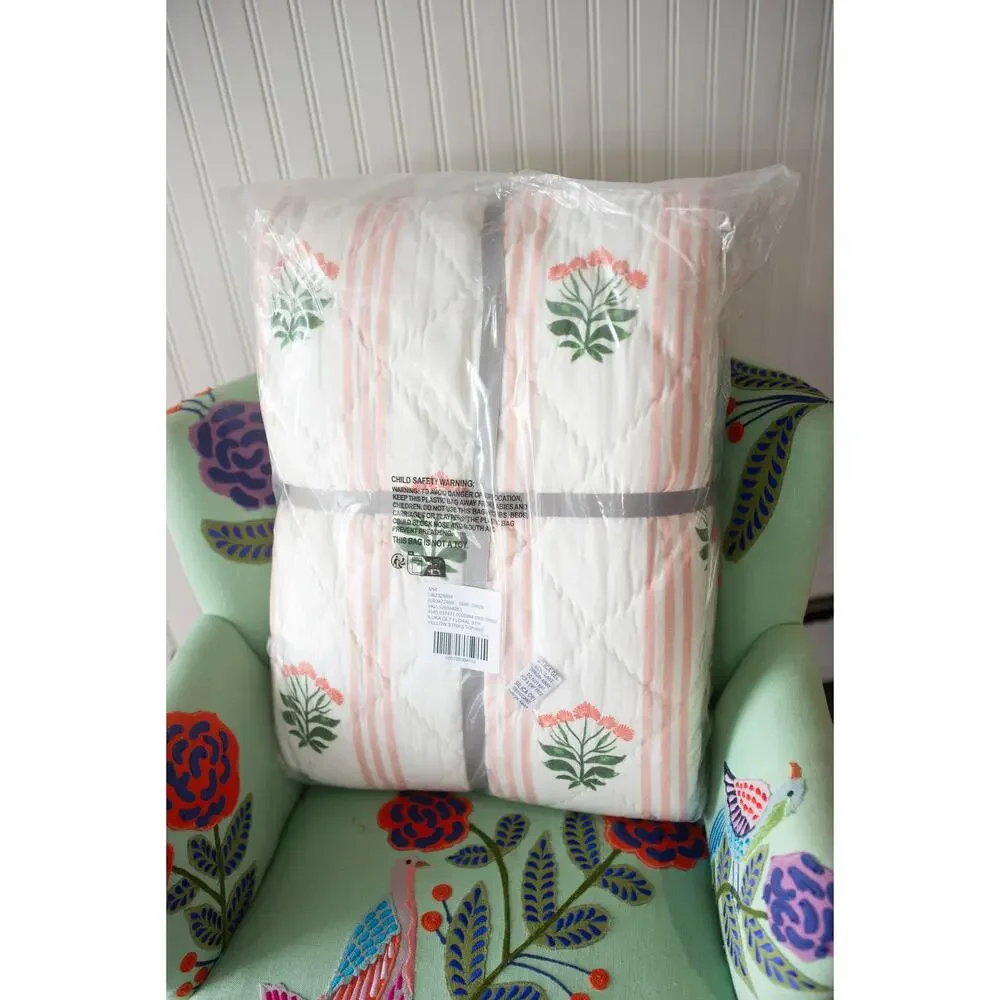 Anthropologie Iluka Cotton Printed Floral Quilt King Floral Stripe
